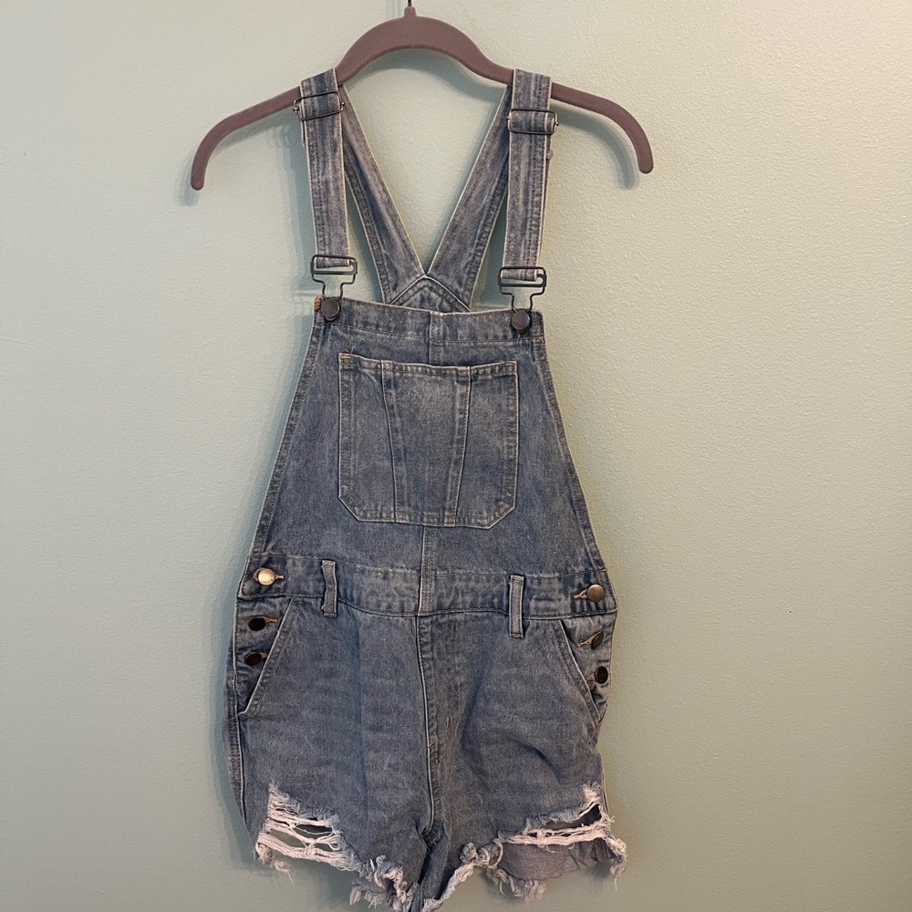 Denim Distressed Overalls